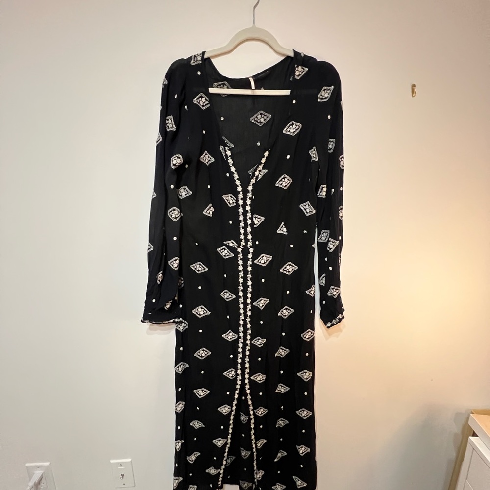 Free People - Black Printed Long Sleeve Maxi Dress